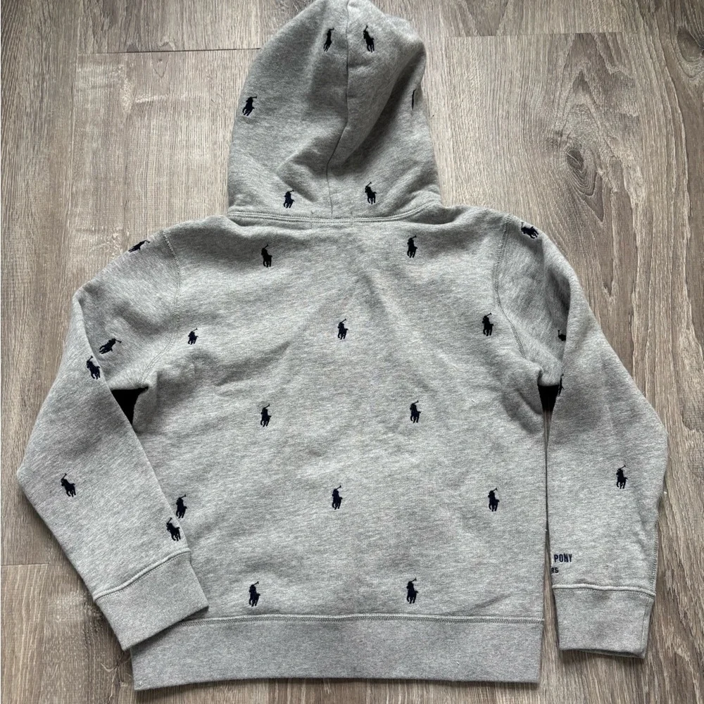 Ralph Lauren Pink Pony Gray Hoodie 20th Anniversary All Over Print Girls SZ M